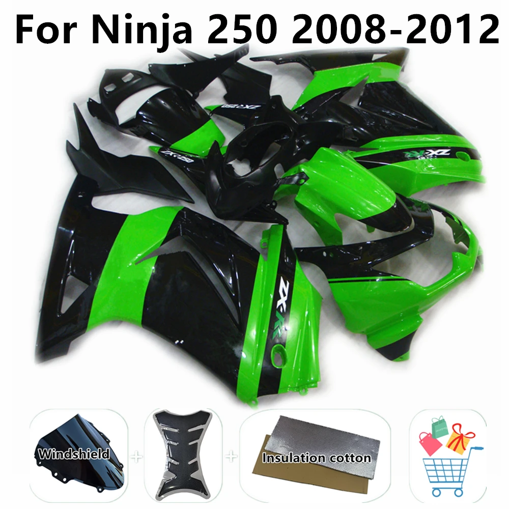 

Полный комплект обтекателей для мотоцикла для ниндзя 250 EX250R EX-250R 2008-2009-2010-2011-2012, обтекатель кузова в черную зеленую полоску