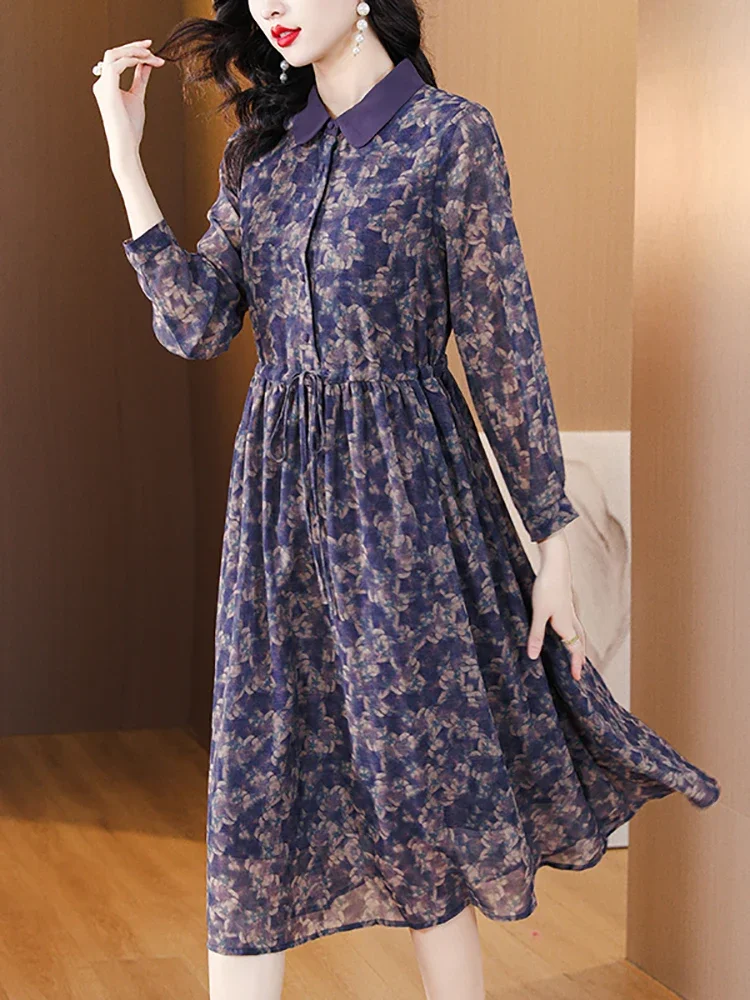 Женское Сетчатое платье-поло с длинным рукавом Элегантное повседневное