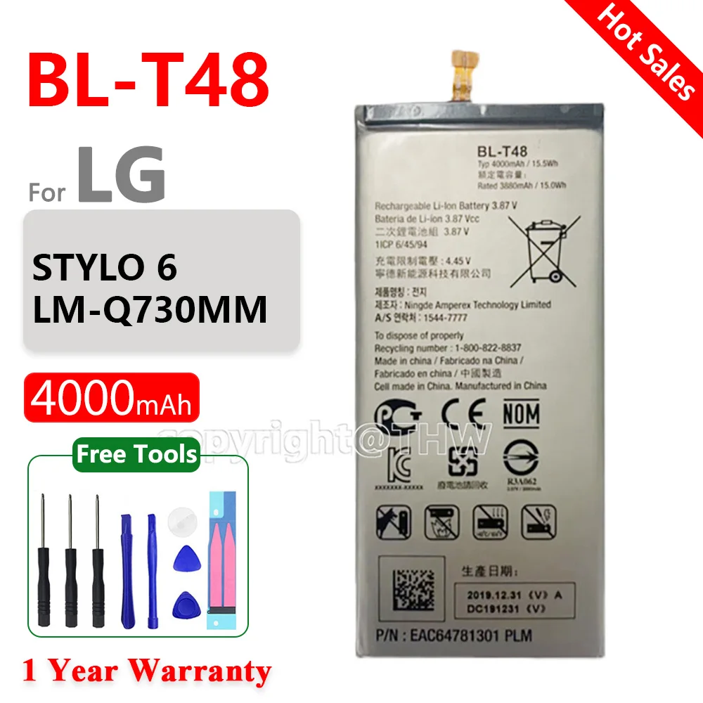 

Genuine BL-T48 Battery For LG Stylo 6 LMQ730TM LM-Q730TM Stylo6 4000mAh BL T48 BLT48 Replacement Batteries+Free Tools