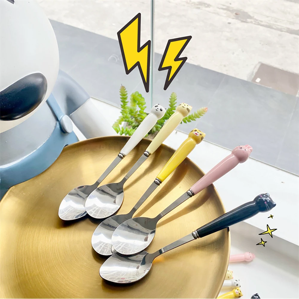 

Baby Accessories Children Learn To Eat Training Spoons Set Of Anti-skid Baby Feeding Children Stainless Steel Fork Spoon