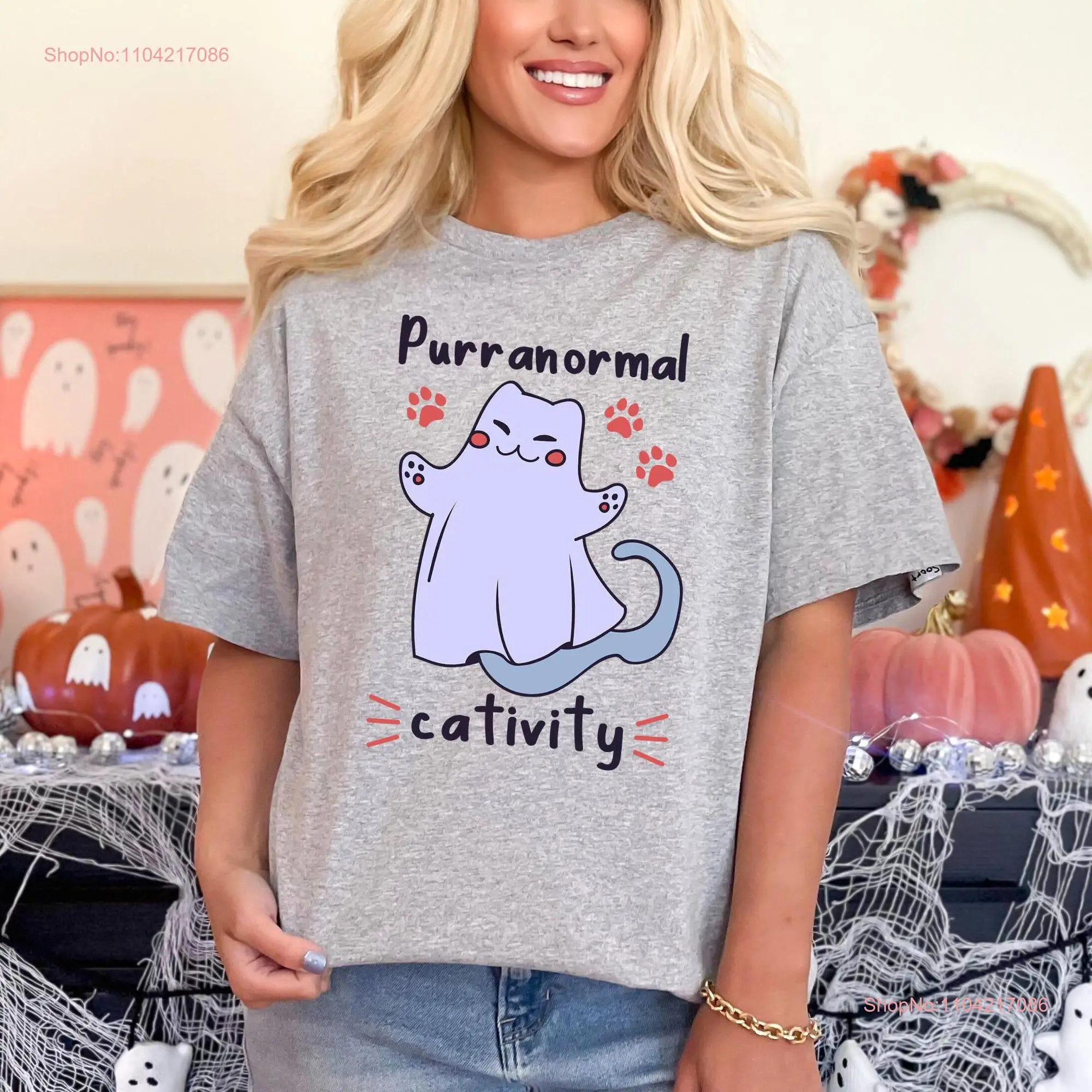 Футболка Purranormal Cativity Spooky Season Cute CaT Lover Halloween Mom с длинными или короткими рукавами