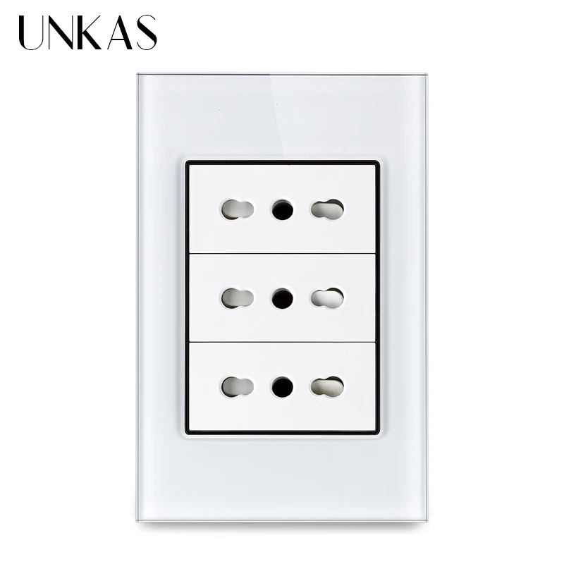 

UNKAS итальянская фотопанель из закаленного стекла диагональю 16 А, штепсельная Вилка для дома, настенная розетка с 3 итальянскими выходами с 3 ...