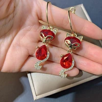 temperament cute little fox earrings korean style wild long stud trendy fashion simple women exquisite animal jewelry gift