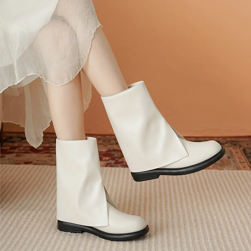 ZR DIARY Ankle Boots Women Microfiber Leather Square Toe Flat Heels Riding Boots Punk Shoes Plus Size 5595