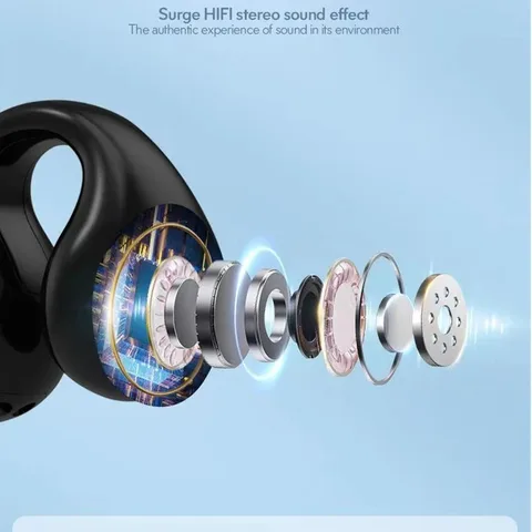 Беспроводные наушники-вкладыши Bluetooth 5,3 с зажимом, наушники, Hi-Fi стерео Спортивная гарнитура с басами, наушники с костной проводимостью с микрофоном