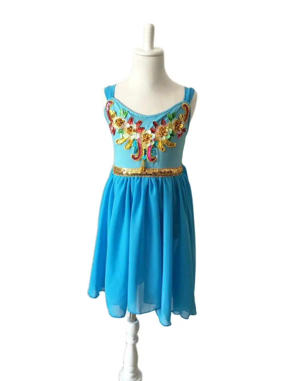 Детское балетное платье голубое розовое белое с лебедем для девочек