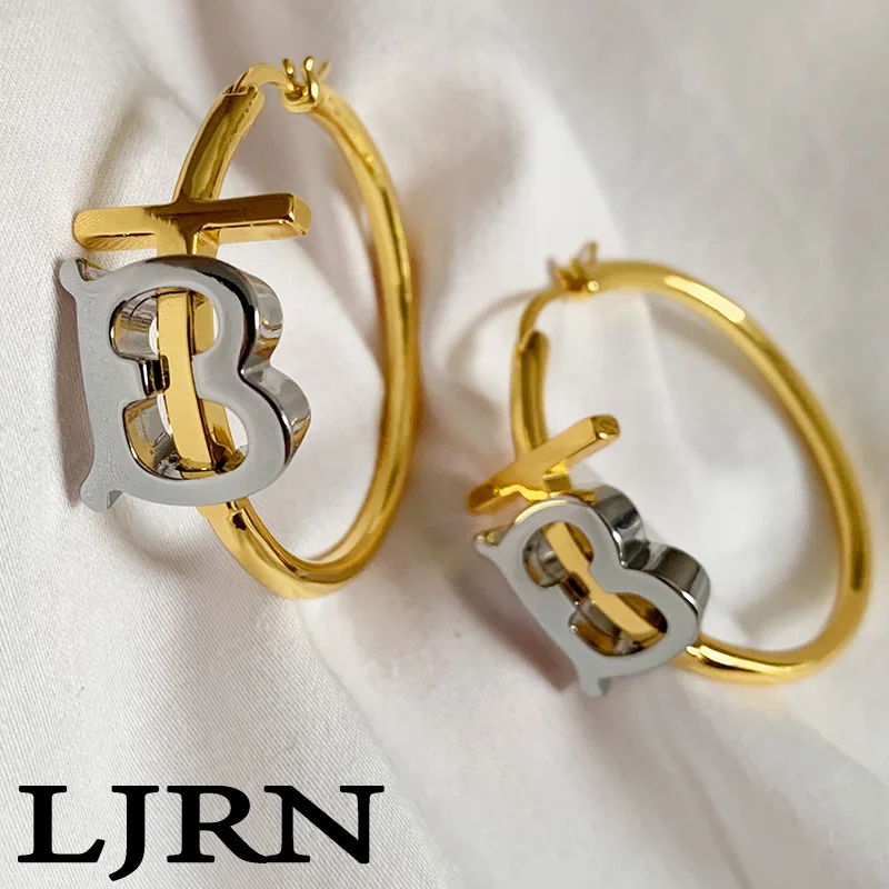 

2022 New Earrings Letter B Geometric Big Circle Splicing Exaggerated Metal Vintage Retro Earwear for Women Party Jewelry