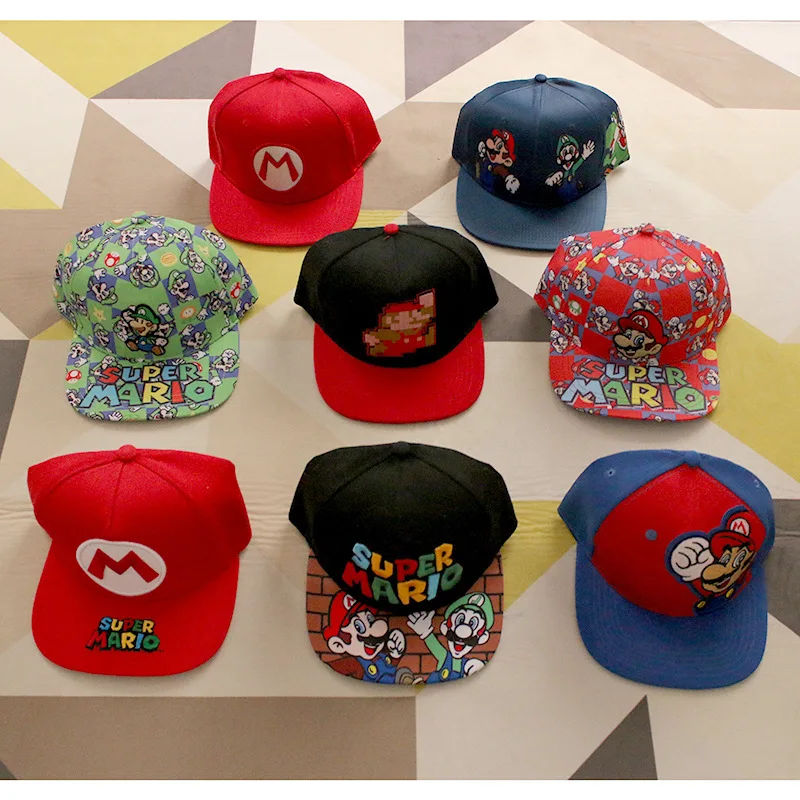 

New Super Mario Bros Summer Sun Hat Anime Figures Toys Mario Luigi Yoshi Cosplay Flat Brim Baseball Cap Children Birthday Gifts