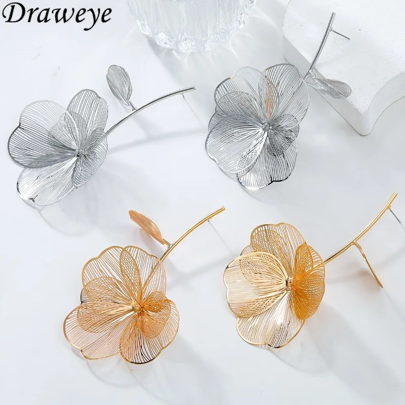 Металлические серьги-гвоздики Draweye с цветами для женщин Милые простые модные