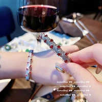 geometric zircon womens retro pigeon blood ruby bracelet crystal cuff bracelet wedding party jewelry aesthetic elegant girlgift