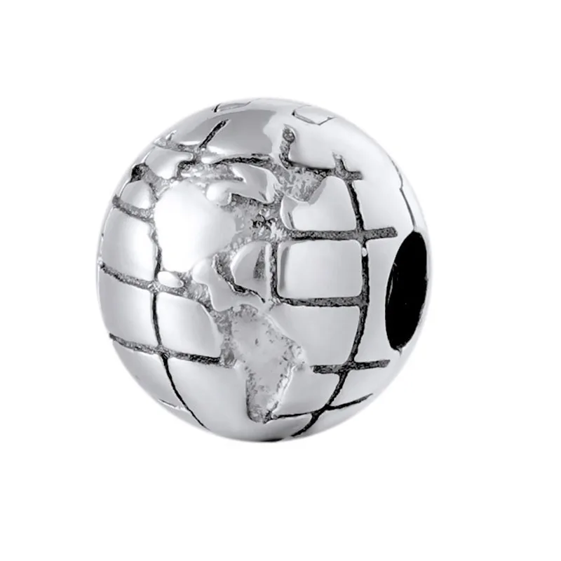 

High Quality S925 Silver Women Bracelet Bead Globe Earth Clip Stopper Charms DIY Jewelry Girl Lady Birthday Gift