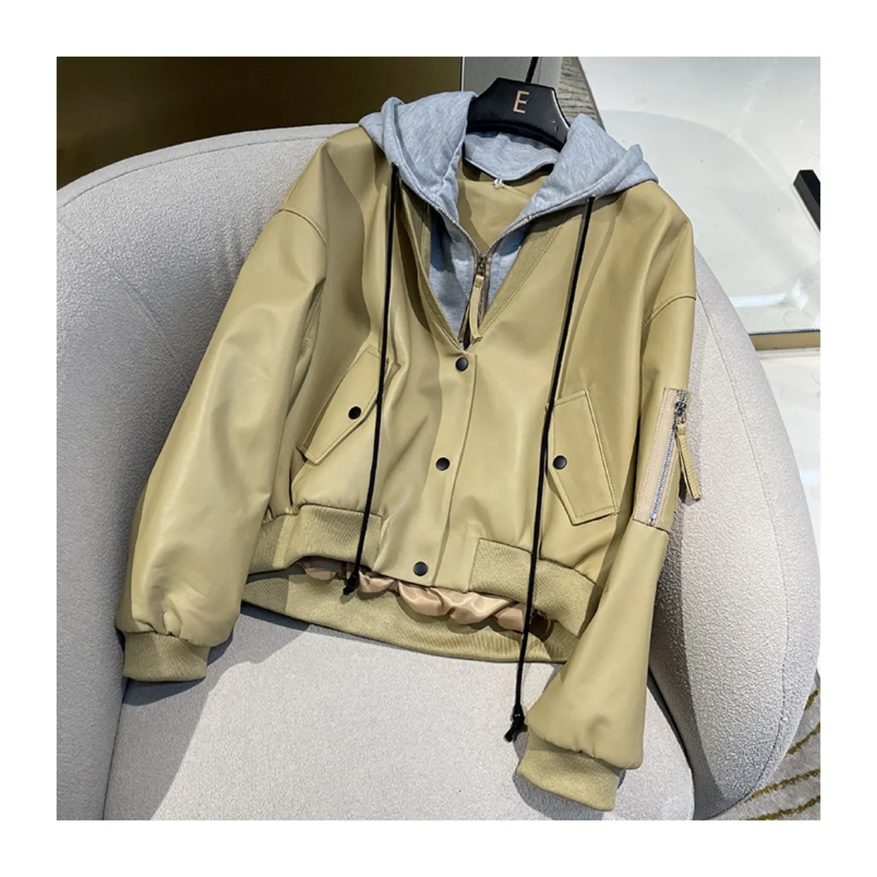 2023 Spring Autumn Chic Women's High Quality Sheepskin Genuine Leather Hooded Jackets B432