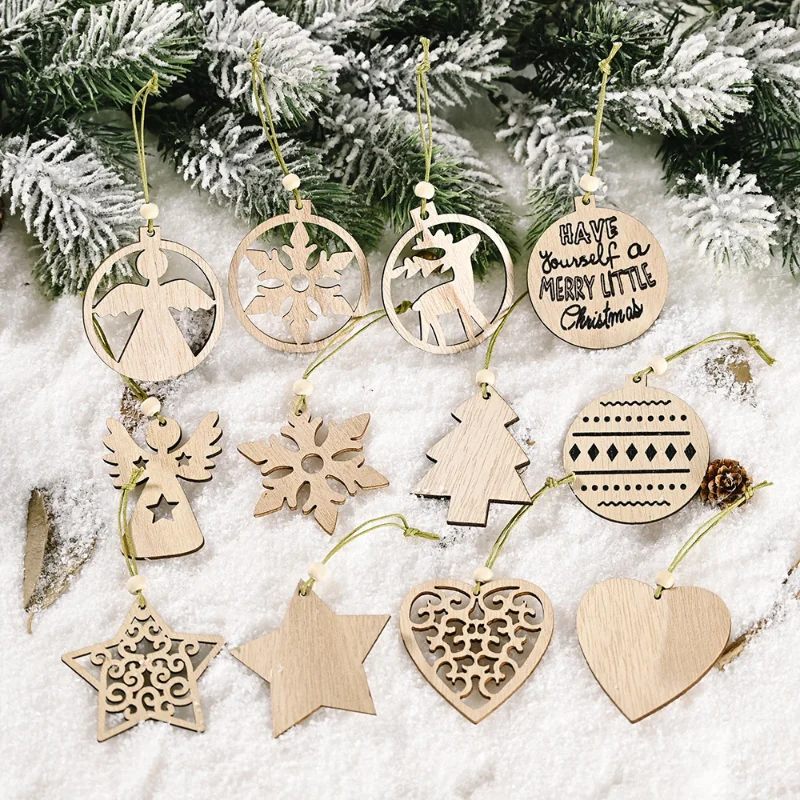 

2PCS New Christmas Ornaments Transparent Box Wooden Pendant Creative Christmas Tree Decorative Wooden Pendant