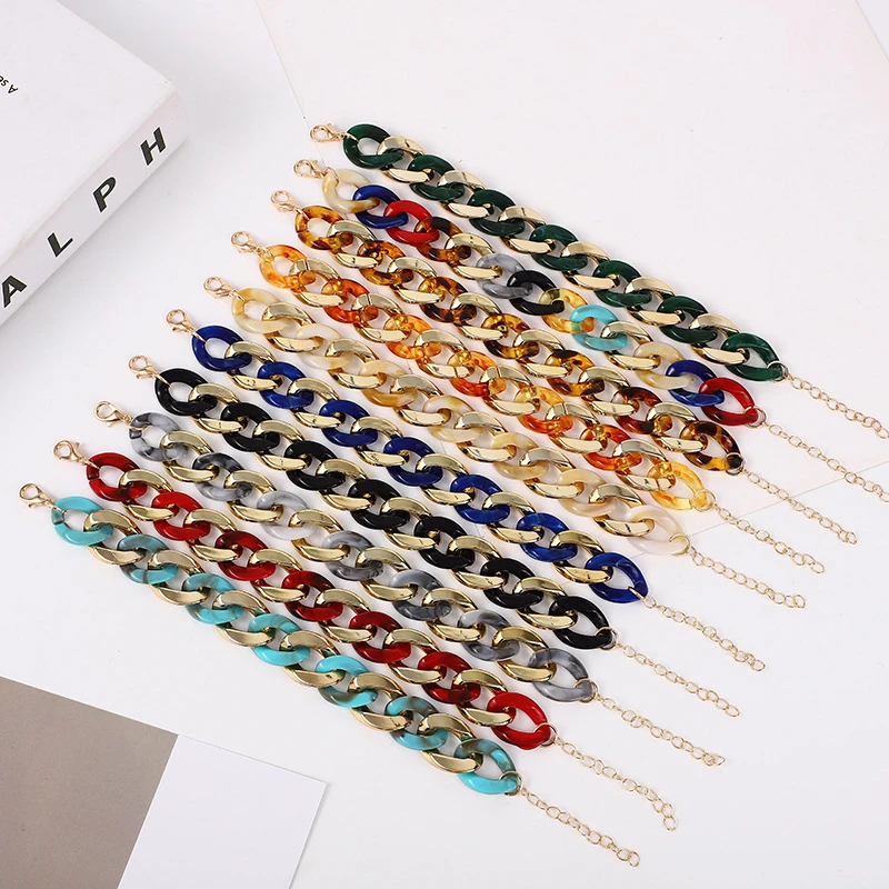 

Hot Colorful Acrylic Thick Chain Bracelets For Men Women Bohemian Splicing Multi Color Resin Chain Bracelets & Bangles Jewelry