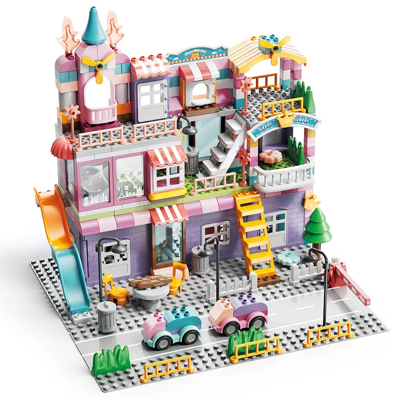 

Large Particle Bricks Pink Fantasy Princess Castle Villa Building Blocks Toys for Children Birthday Gift