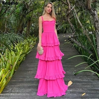 eeqasn a line tiered skirt long evening dresses spaghetti straps formal dress elegant party dress floor length prom gowns 2022