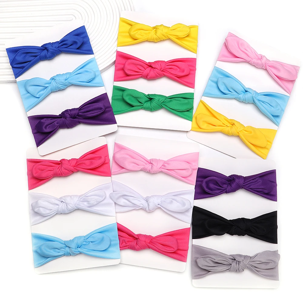 

3Pcs Soft Nylon Headband for Baby Solid Color Elastic Headbands Bows Knotted Newborn Girl Headwear Hair Accessories Hairband