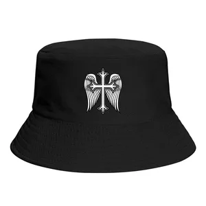 Christian Faith Cross Wings Angel Essential  Bucket Hat Polyester Men Women Fisherman Hat Customized Sunshade Hiking Caps