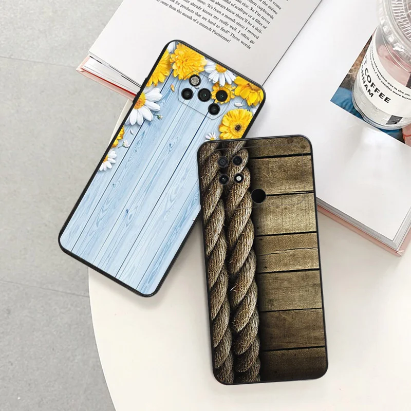 Силиконовый черный чехол для телефона Xiaomi Poco C61 F5 F4 GT F3 F1 X4 X3 X5 M3 M4 Pro M5 C51 C50 C40 Flower Retro