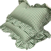 2pcs pillow cover 100 cotton plaid pillowcase double layer lace flounced cotton wedding pure cotton bedding pillow cover