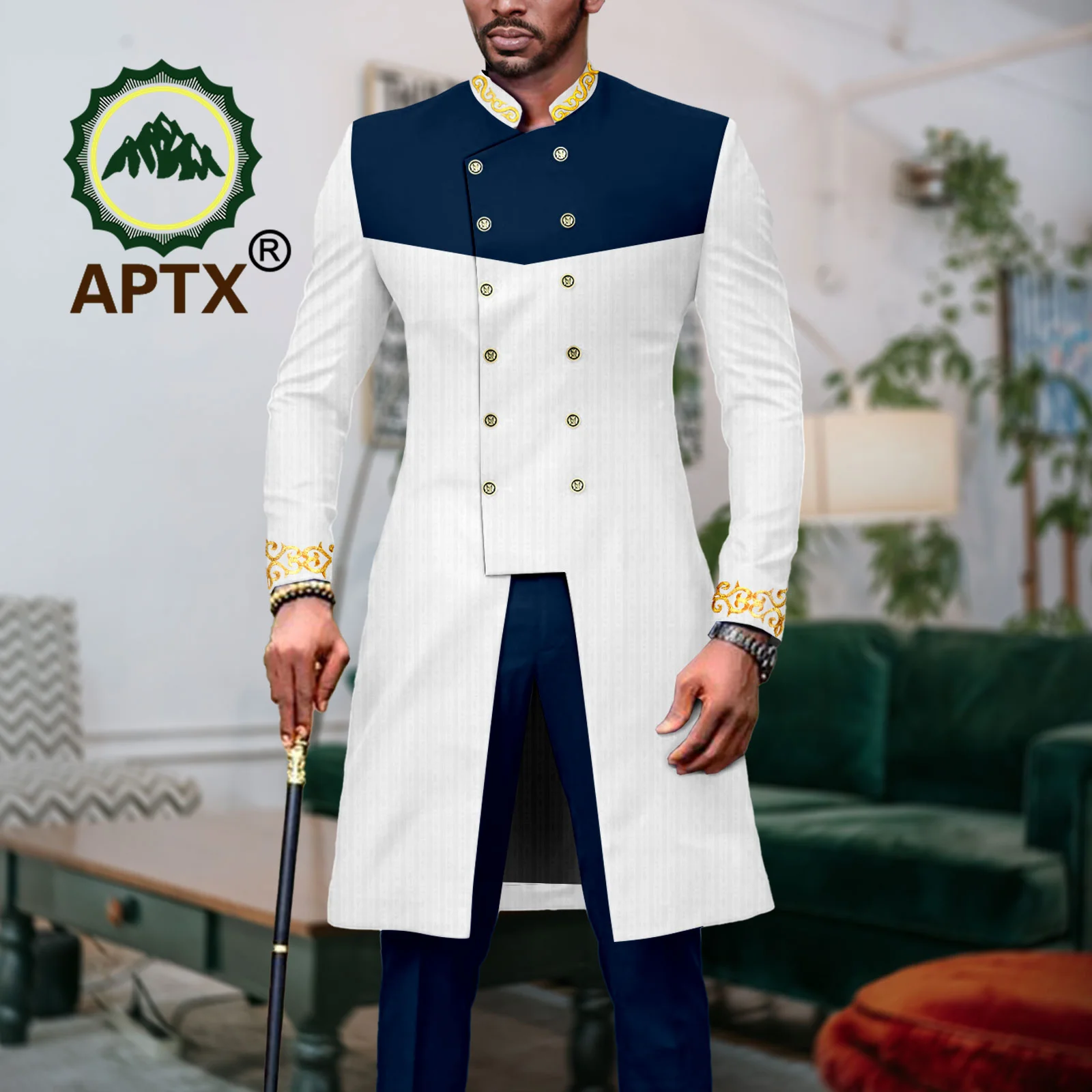 African Clothes for Men Suit 2 Piece Outfits Dashiki Jacket Pants Traditional Wedding Slim Fit Coat Bazin Riche Attire A2316062