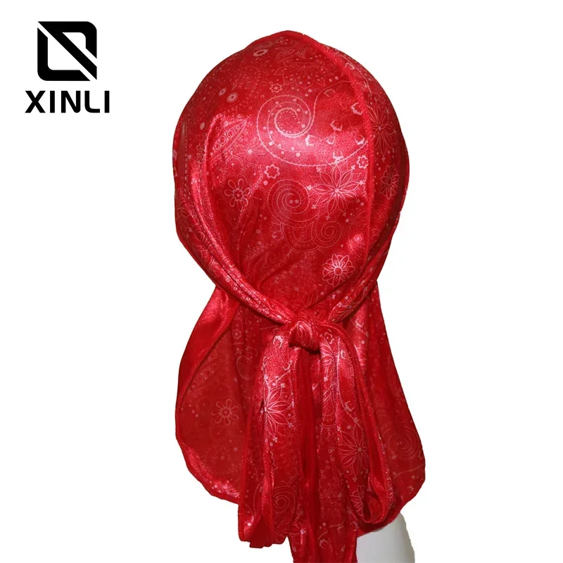 Взрослые женщины красного цвета атласный длинный хвост Doo Rag Durag банданы кепка