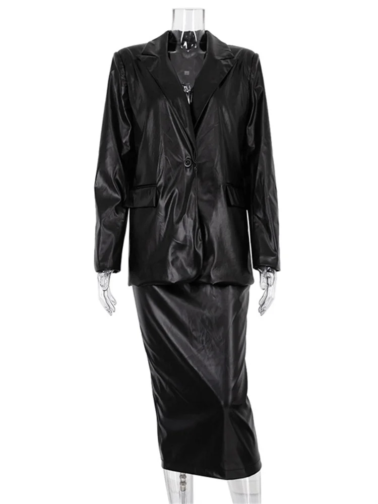 Женский комплект Макси-юбки из ПУ кожи с карманами