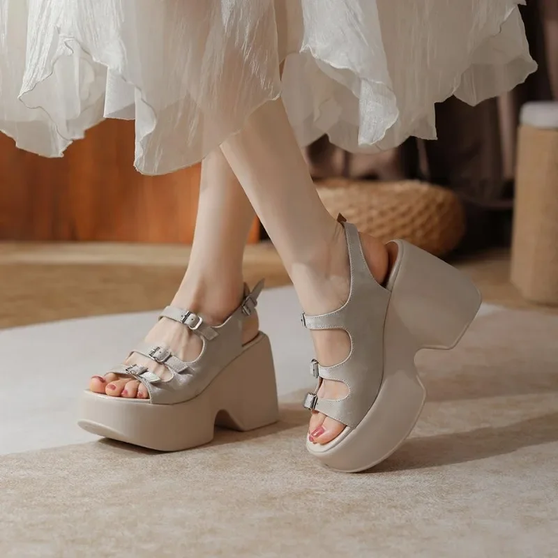 Женские сандалии на танкетке 10 см Повседневные Удобные босоножки гладиаторская