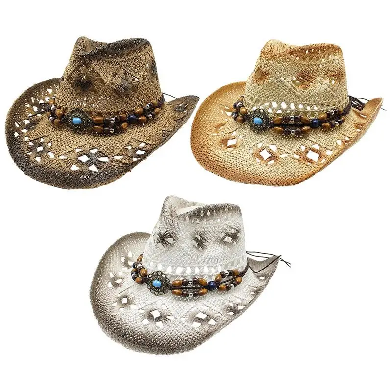 

Мужская соломенная ковбойская шляпа унисекс пляжная шляпа корова мальчик шляпа с ремешком для мужчин женщин дышащая легкая Солнцезащитная шляпа