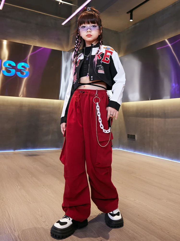 Одежда для танцев в стиле K-POP джаз хип-хоп короткая куртка красные брюки-карго