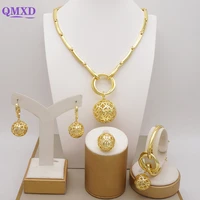 2022 luxury dubai 24k gold jewelry set womens exquisite wedding banquet dating jewelry set hollow flower bead necklace set