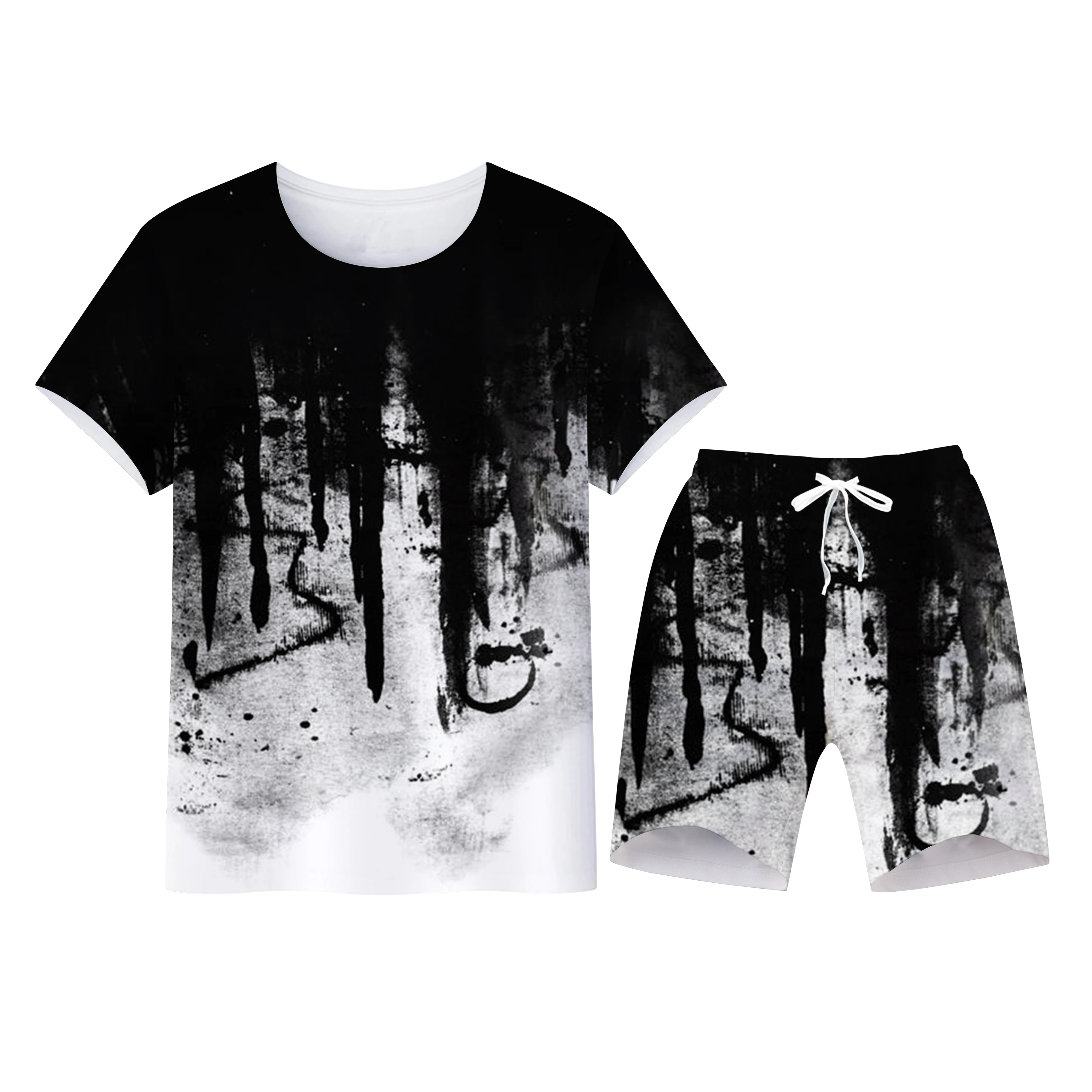 

2022 Summer Fashion New Men 2 Piece Set Tracksuits Casual Short Sleeve Print T-shirt + Shorts Pants Suits Camisetas Ropa Hombre