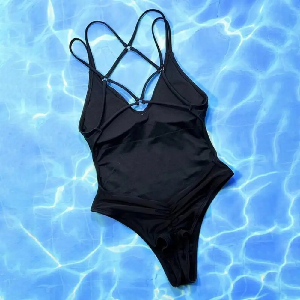 Соблазнительный купальник Стильный слитный с открытой спиной и лямкой на шее для