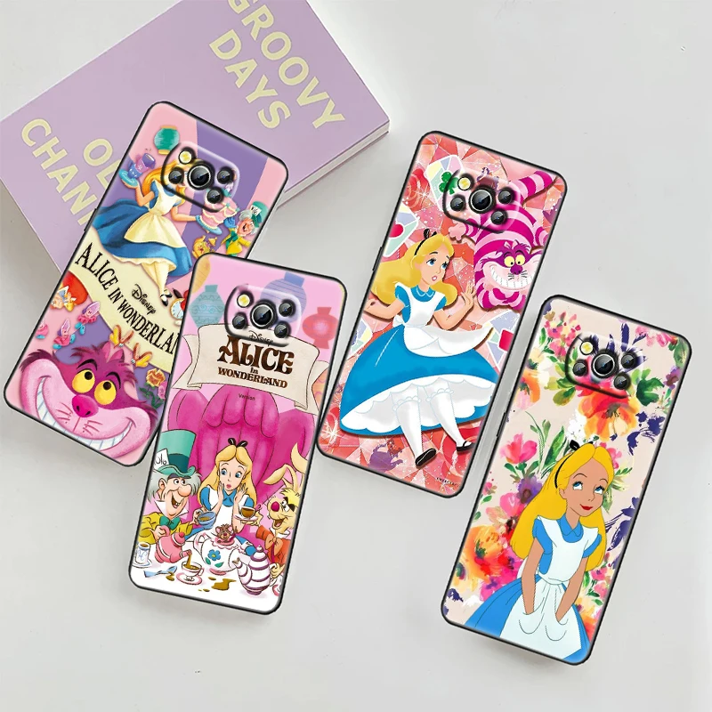 

Disney Alice in Wonderland Phone Case For Xiaomi Mi Poco X4 X3 NFC F4 F3 GT M5 M4 M3 M2 X2 F2 F1 GT Pro C3 5G Black Cover