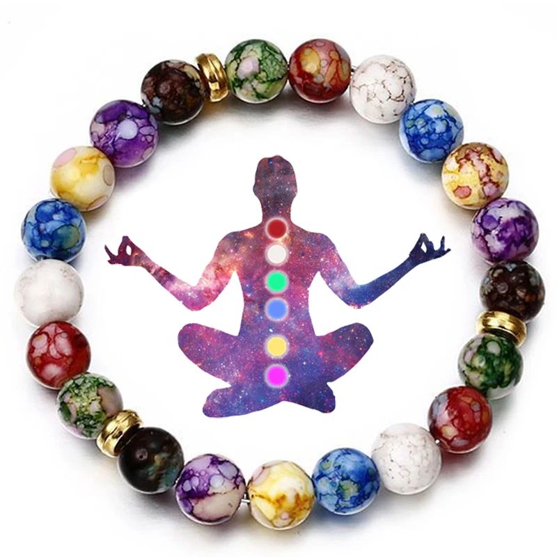 

7 Chakras Reiki Healing Stone Bracelet Yoga Balance Energy Imitate Volcanic Stones Beads DIY Handmade Jewelry Beaded Bracelets