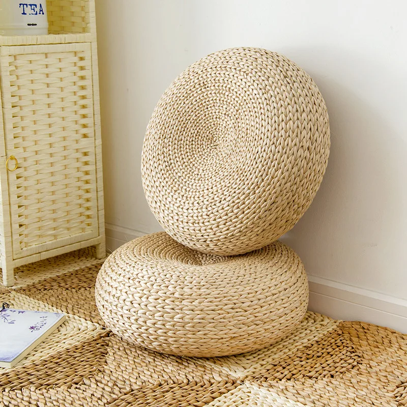 

1 Pcs Natural Straw Round Pouf Tatami Cushion Floor Cushions Meditation Yoga Round Mat Chair Cushion Japanese-style Cushion WF