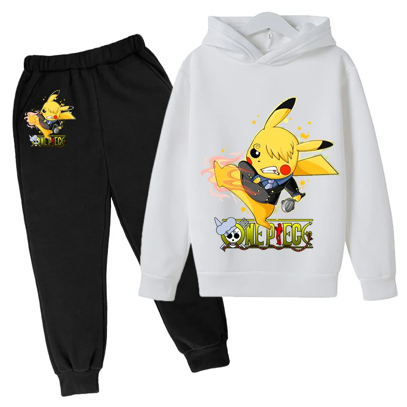 4-14Y Kids Baby Boy Clothes Pokemon- Print Sets 2Pcs Long Sleeve Pikachu Hoodies+Pants Child Boy Cartoon Stree Wear Outfits 2023