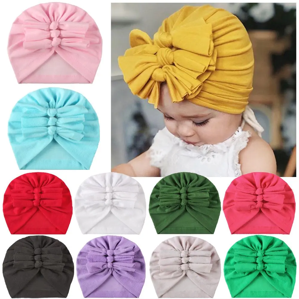 

Baby Cute Bowknot Turban Hat Solid Cotton Headbands Turbans Infant Headwrap Bonnet Cap Beanie Hats Baby Girl Hair Accessories