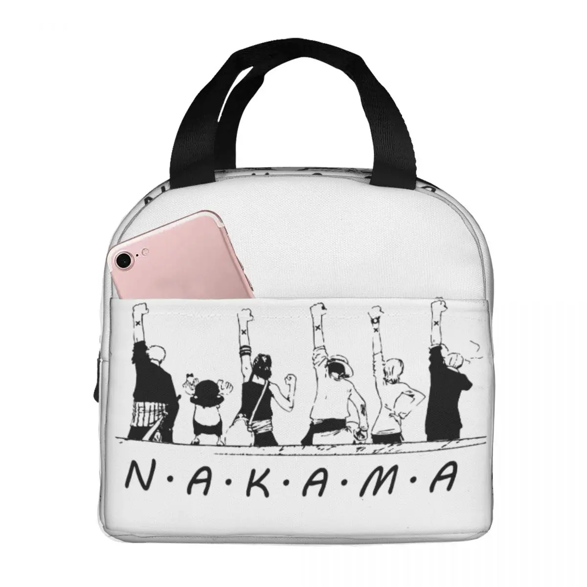 Nakama One Piece Friends Lunch Bags Portable Insulated Canvas Cooler Anime Thermal Cold Food Picnic Work Tote for Women Kids