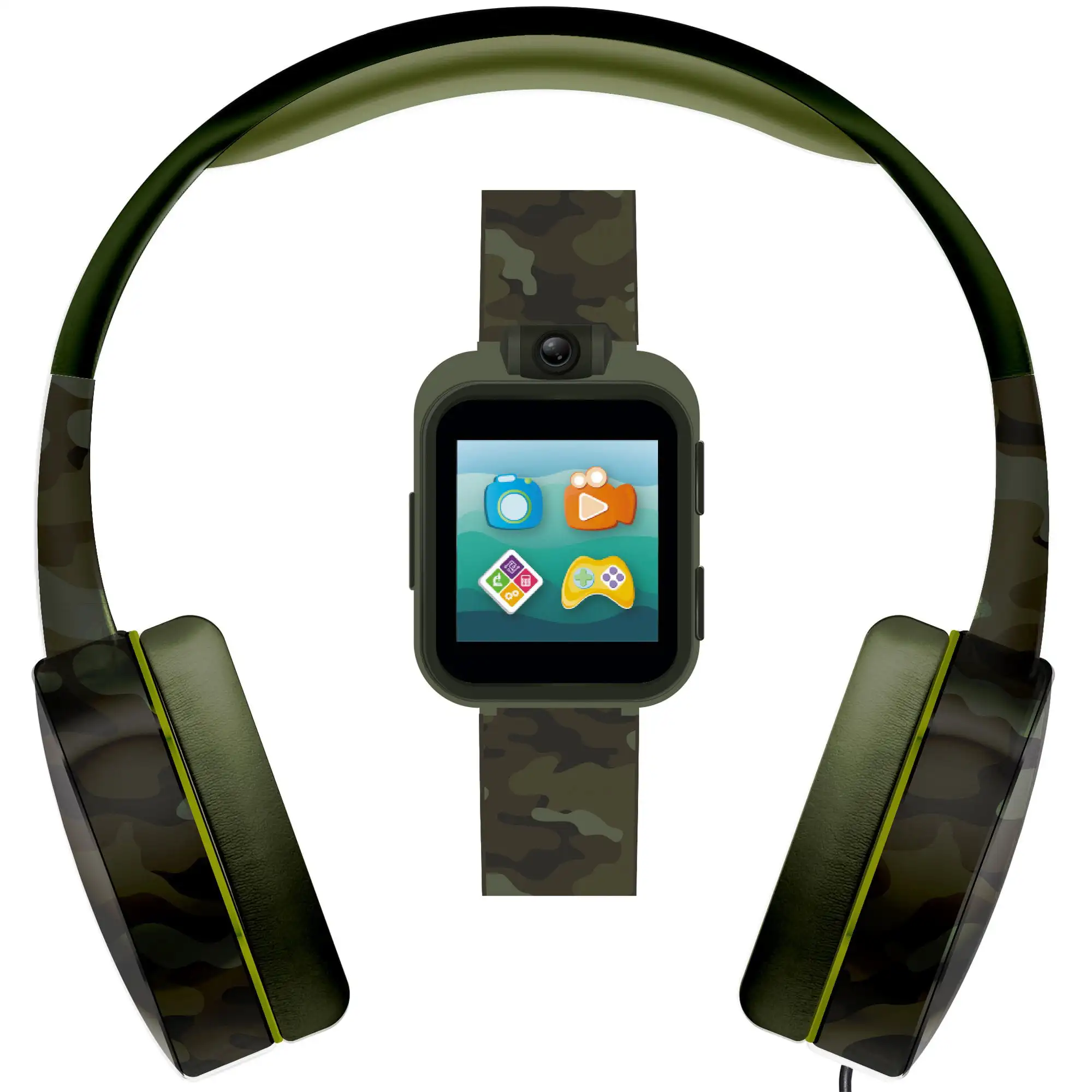 

2 Boys Headphones & Smartwatch Set - Green Camouflage