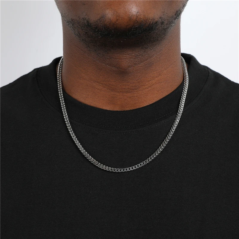 

3mm Franco Link Chain Necklace For Men Punk Stainless Steel Cuban Necklace Gold Black Color Male Choker colar Jewelry Gifts