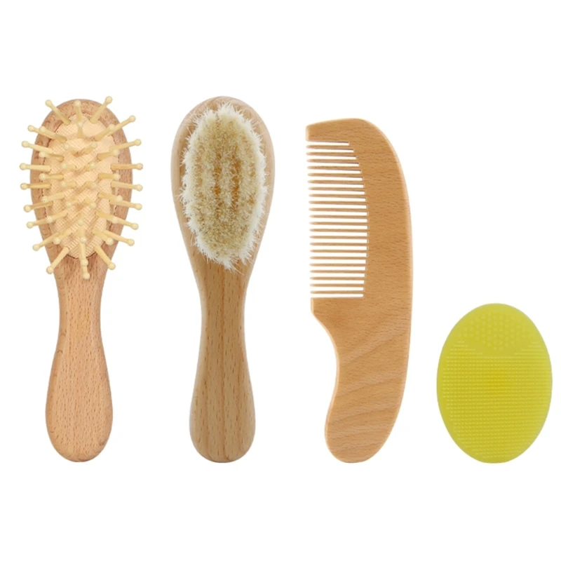 

Newborn Cradle Caps Brush Hair Combs Wooden Handle Soft Skin Soothing Bath Brush