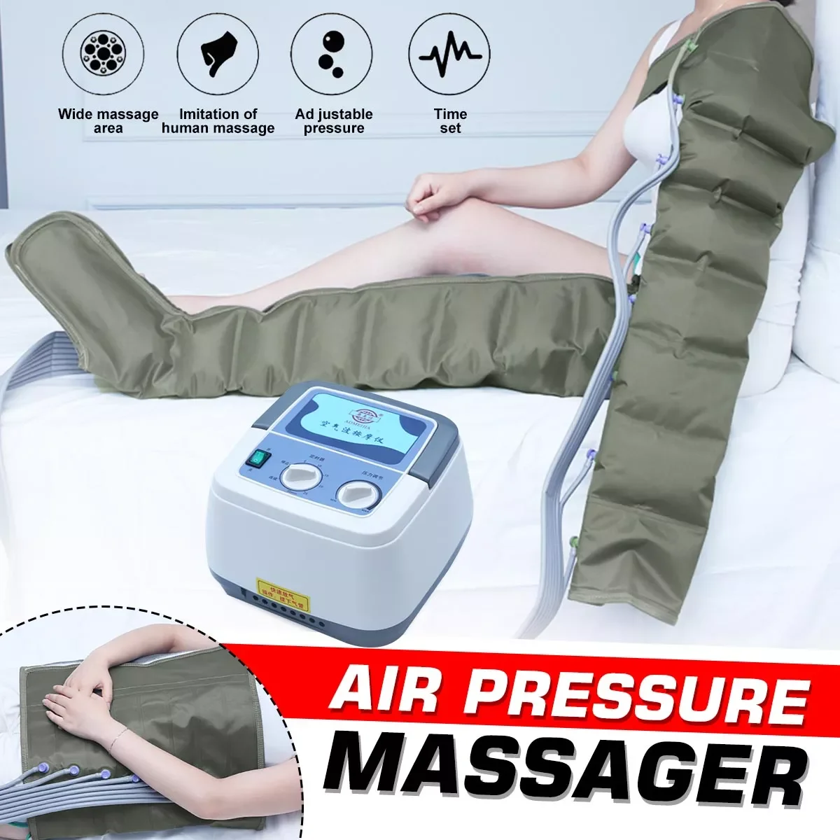 

8 Air Chambers Compression Massager Vibration Infrared Therapy Multifuction Leg Arm Waist Pneumatic Air Wraps Relax Pain Relief