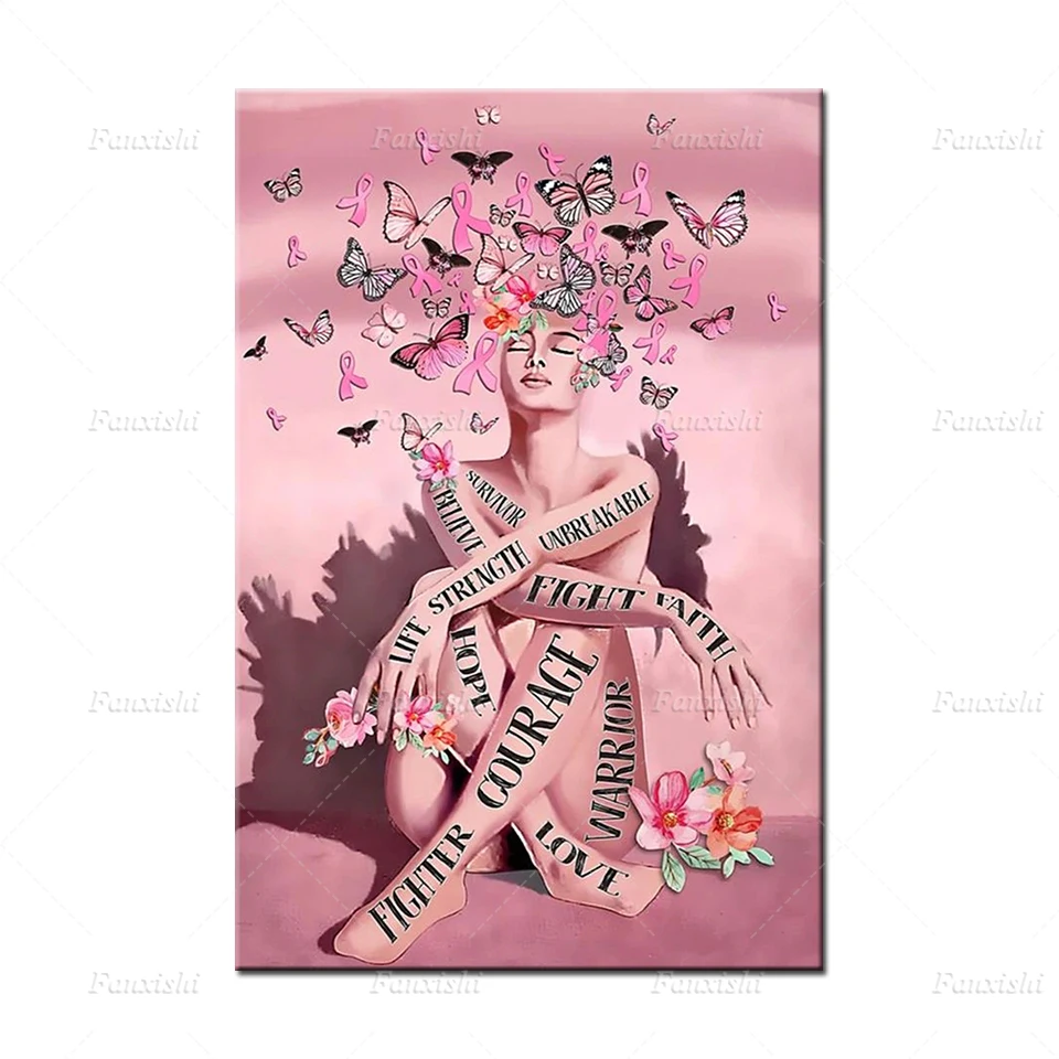 Домашний декор холст картина печать рак груди Бабочка девушка сила и выживание