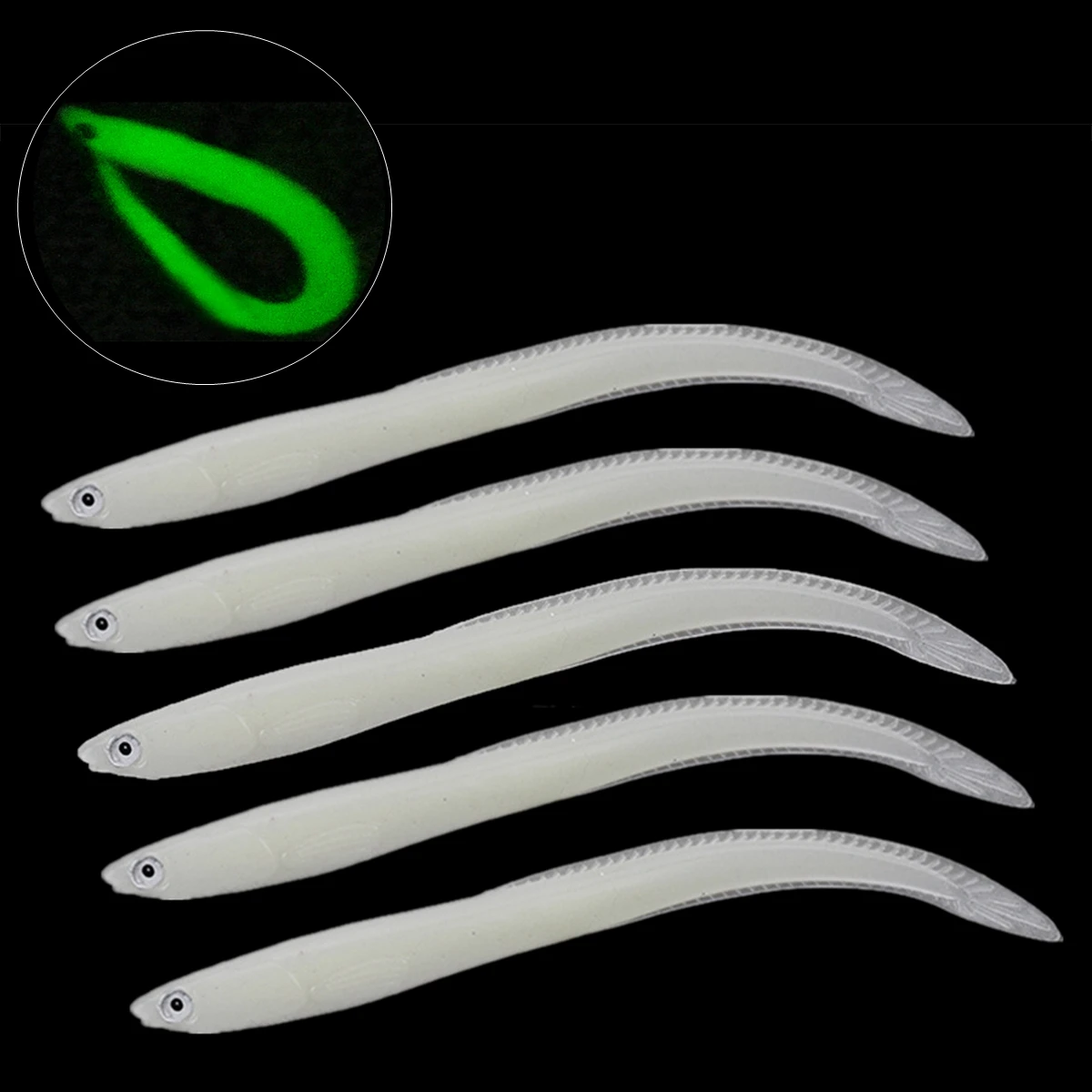 

5pcs Soft Bionic EeL Fishing Lure Luminous Silicone PVC Saltwater Freshwater Fishing Shad Bass Swim Baits
