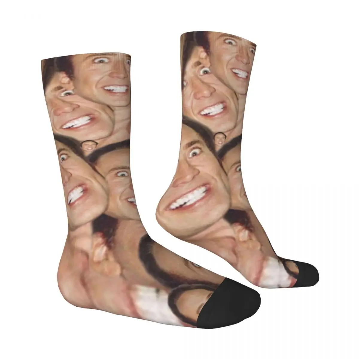 Носки с изображением Николаса Кейджа мем забавные готические чулки коллажем для