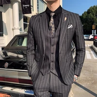 suit vest pants mens best man suit suit groom wedding party solid color business slim striped single breasted suit