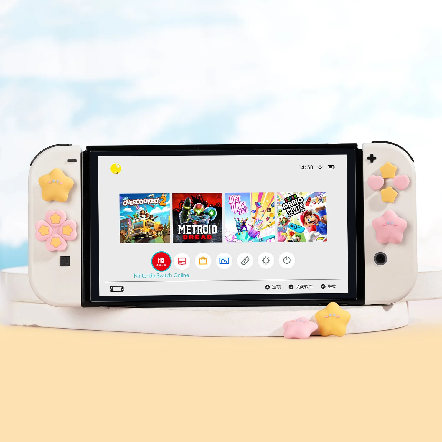 Фото Силиконовый мягкий чехол с милой звездой и любовью D-pad, перекрестная кнопка ABXY, наклейка на ключ, чехол для переключателя Oled NS Joy-con, ручка для большого пальца, крышка №4