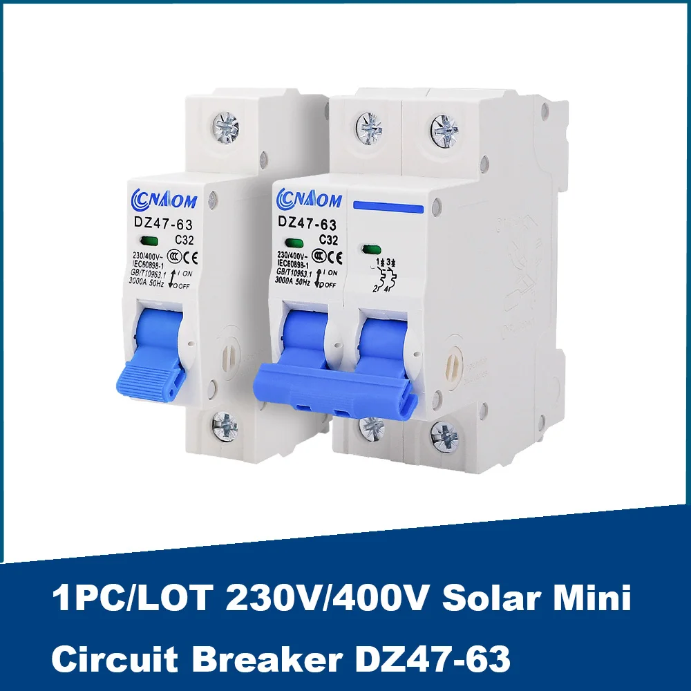 Автоматический выключатель на солнечной батарее, 230 В/400 В, защита от утечки дома, номинальный ток 1p2p3p4p, 6a, 10A, 16A, 20A, 25a, 63a, 1 шт./партия