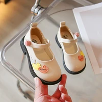 girls leather shoes 2022 spring new childrens soft bottom little duck patch versatile round toe shallow simple japanese style
